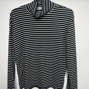 Black and White Striped Turtleneck Long Sleeve